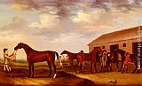 Four Racehorses Outside The Rubbing Down House, Newmarket